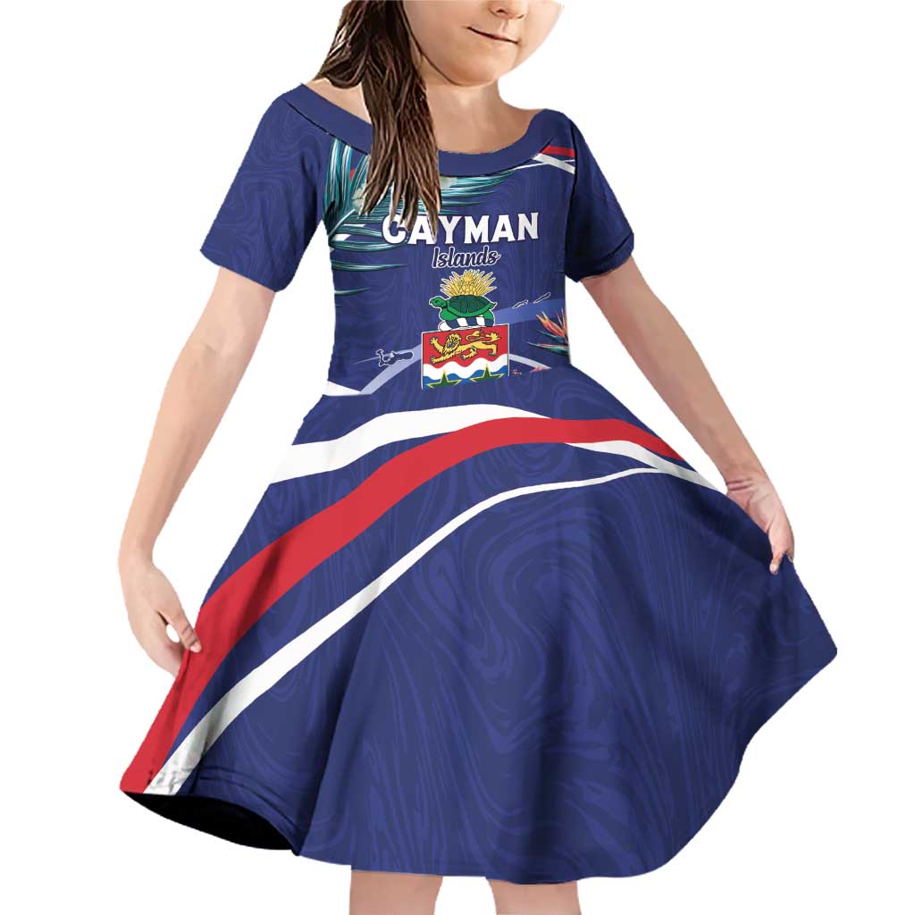 Personalized Cayman Islands Family Matching Off Shoulder Short Dress and Hawaiian Shirt Coat Of Arms Tropical Flowers