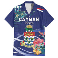 Personalized Cayman Islands Family Matching Off Shoulder Short Dress and Hawaiian Shirt Coat Of Arms Tropical Flowers