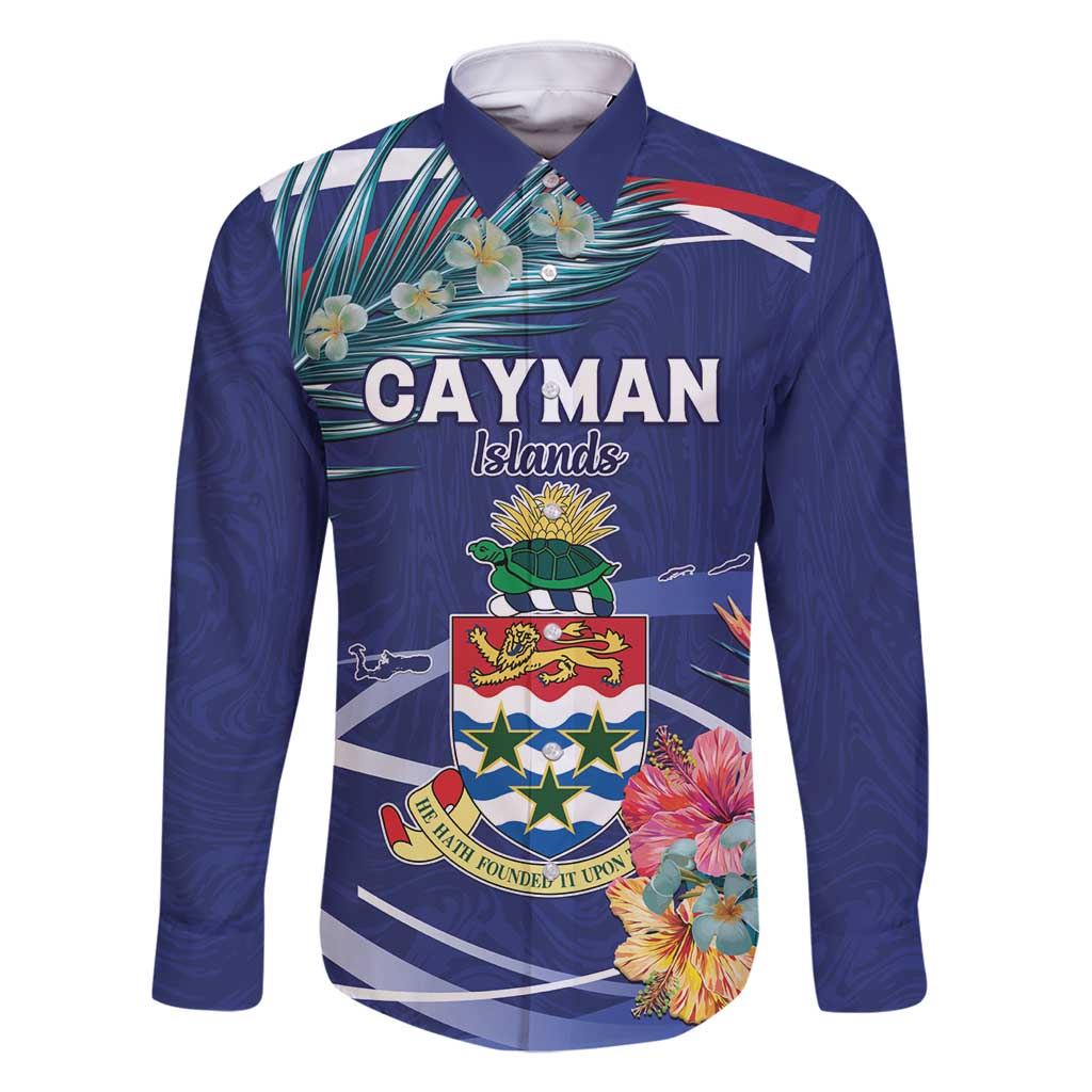 Personalized Cayman Islands Family Matching Off Shoulder Short Dress and Hawaiian Shirt Coat Of Arms Tropical Flowers