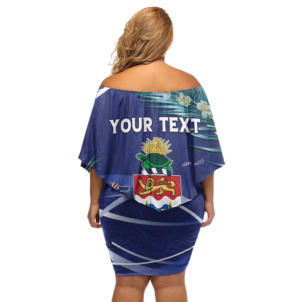 Personalized Cayman Islands Family Matching Off Shoulder Short Dress and Hawaiian Shirt Coat Of Arms Tropical Flowers