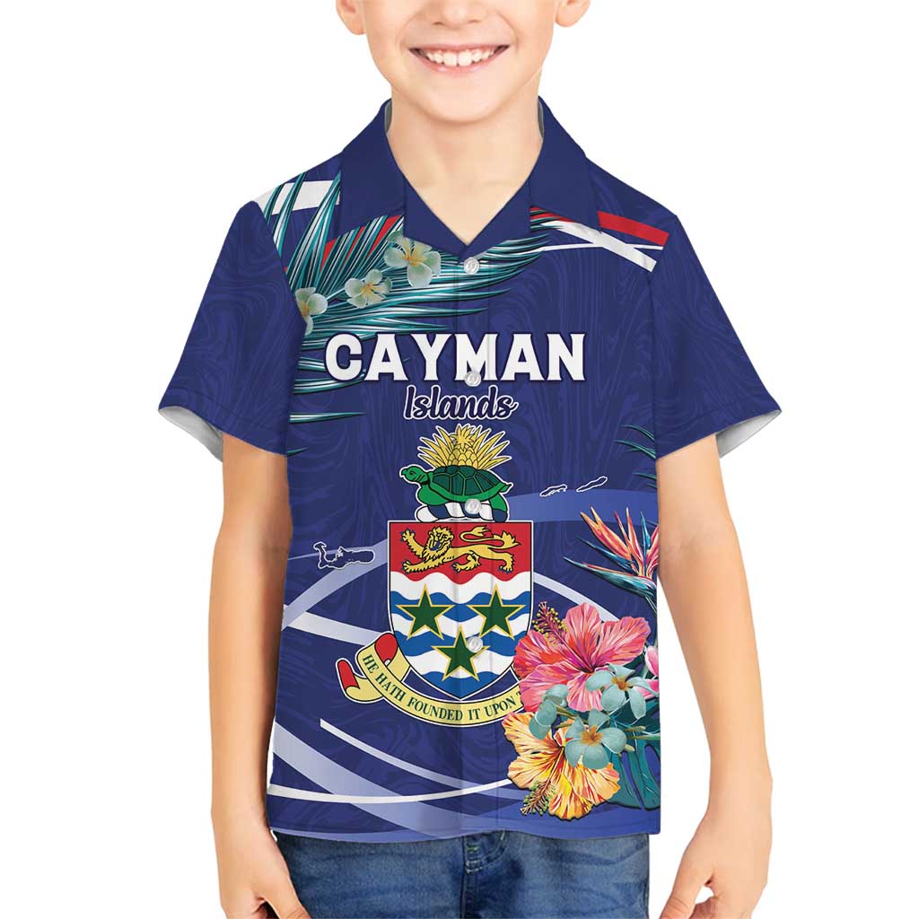 Personalized Cayman Islands Family Matching Off Shoulder Short Dress and Hawaiian Shirt Coat Of Arms Tropical Flowers