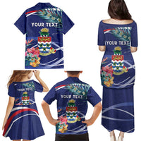 Personalized Cayman Islands Family Matching Puletasi and Hawaiian Shirt Coat Of Arms Tropical Flowers