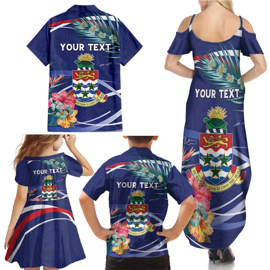 Personalized Cayman Islands Family Matching Summer Maxi Dress and Hawaiian Shirt Coat Of Arms Tropical Flowers
