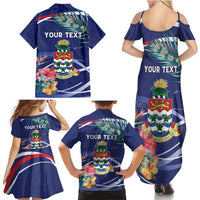 Personalized Cayman Islands Family Matching Summer Maxi Dress and Hawaiian Shirt Coat Of Arms Tropical Flowers