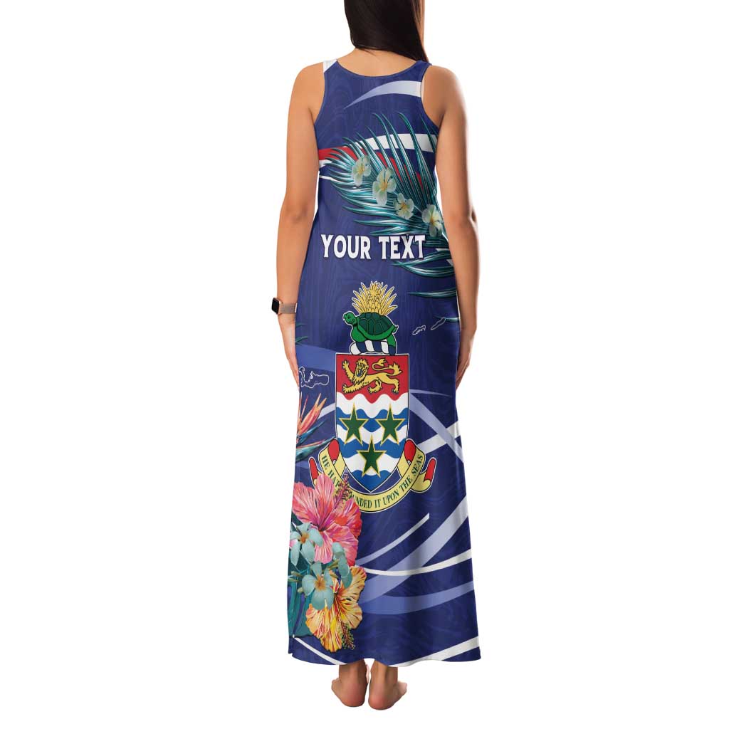 Personalized Cayman Islands Family Matching Tank Maxi Dress and Hawaiian Shirt Coat Of Arms Tropical Flowers
