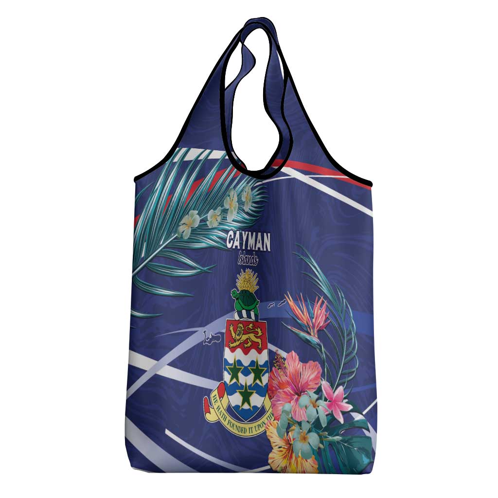 Personalized Cayman Islands Grocery Bag Coat Of Arms Tropical Flowers