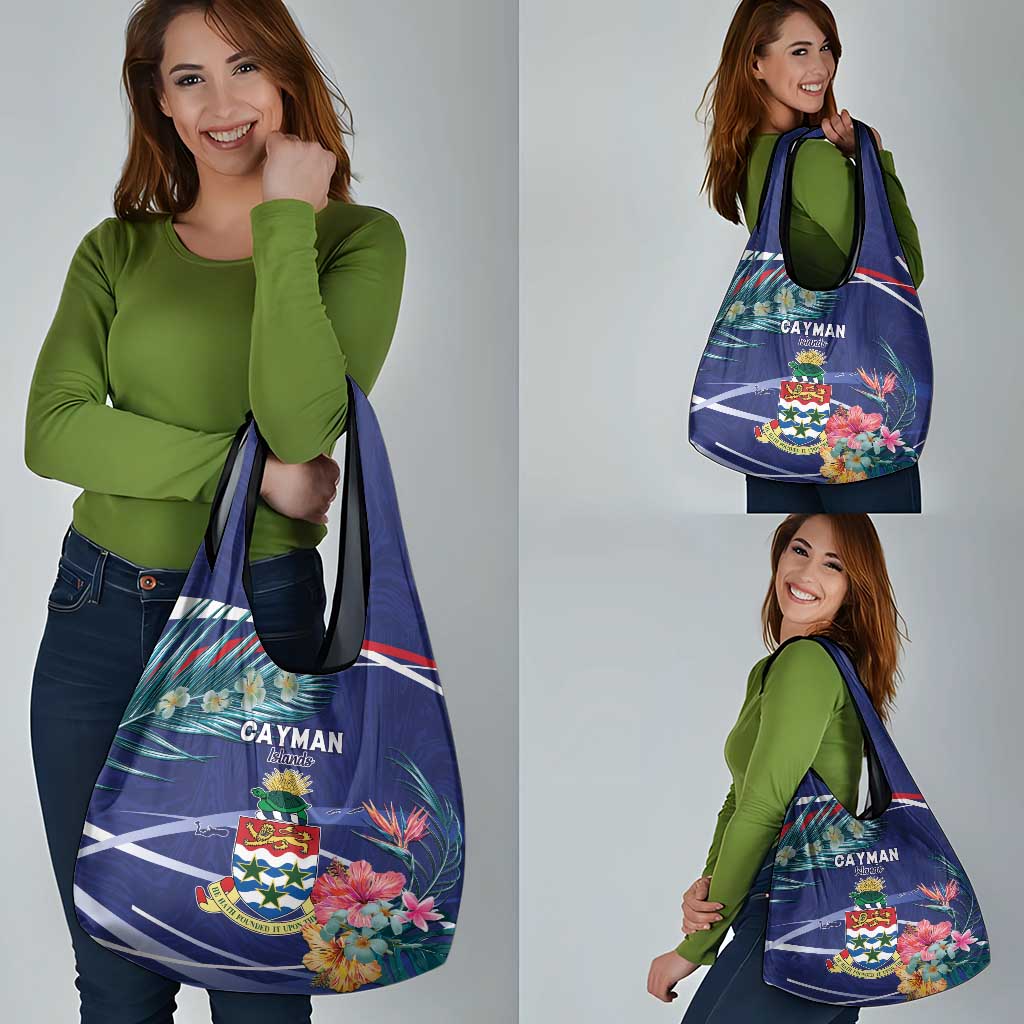 Personalized Cayman Islands Grocery Bag Coat Of Arms Tropical Flowers