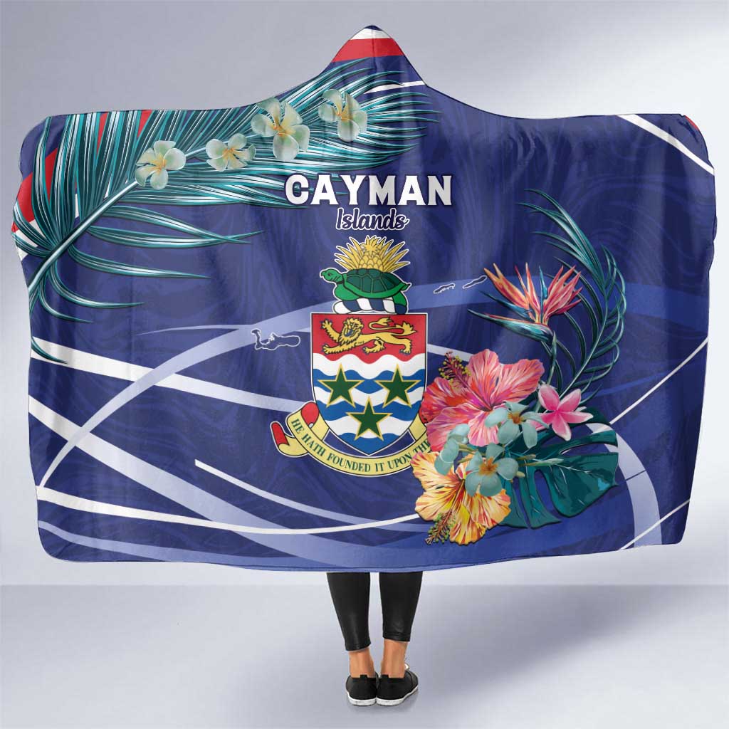 Personalized Cayman Islands Hooded Blanket Coat Of Arms Tropical Flowers