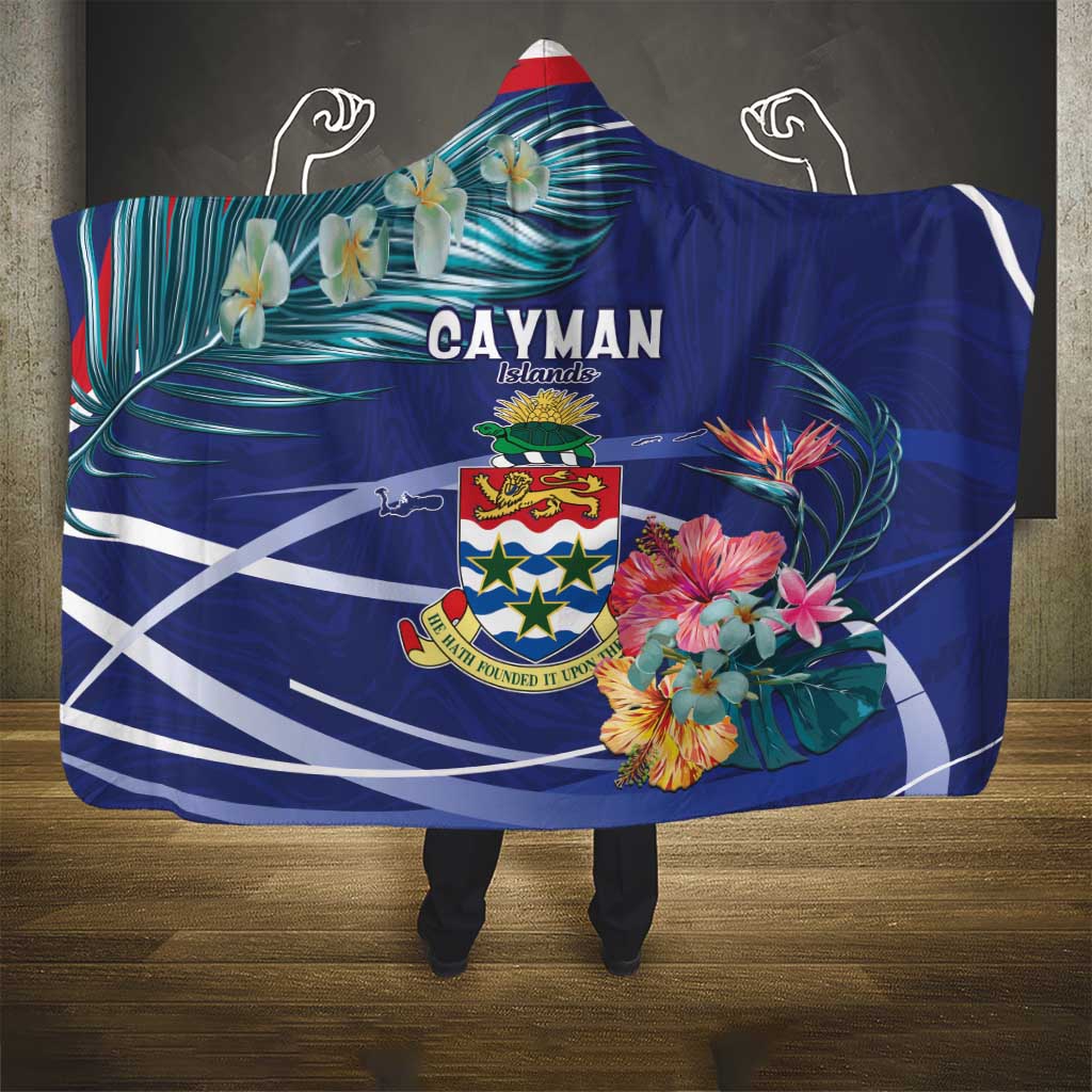 Personalized Cayman Islands Hooded Blanket Coat Of Arms Tropical Flowers