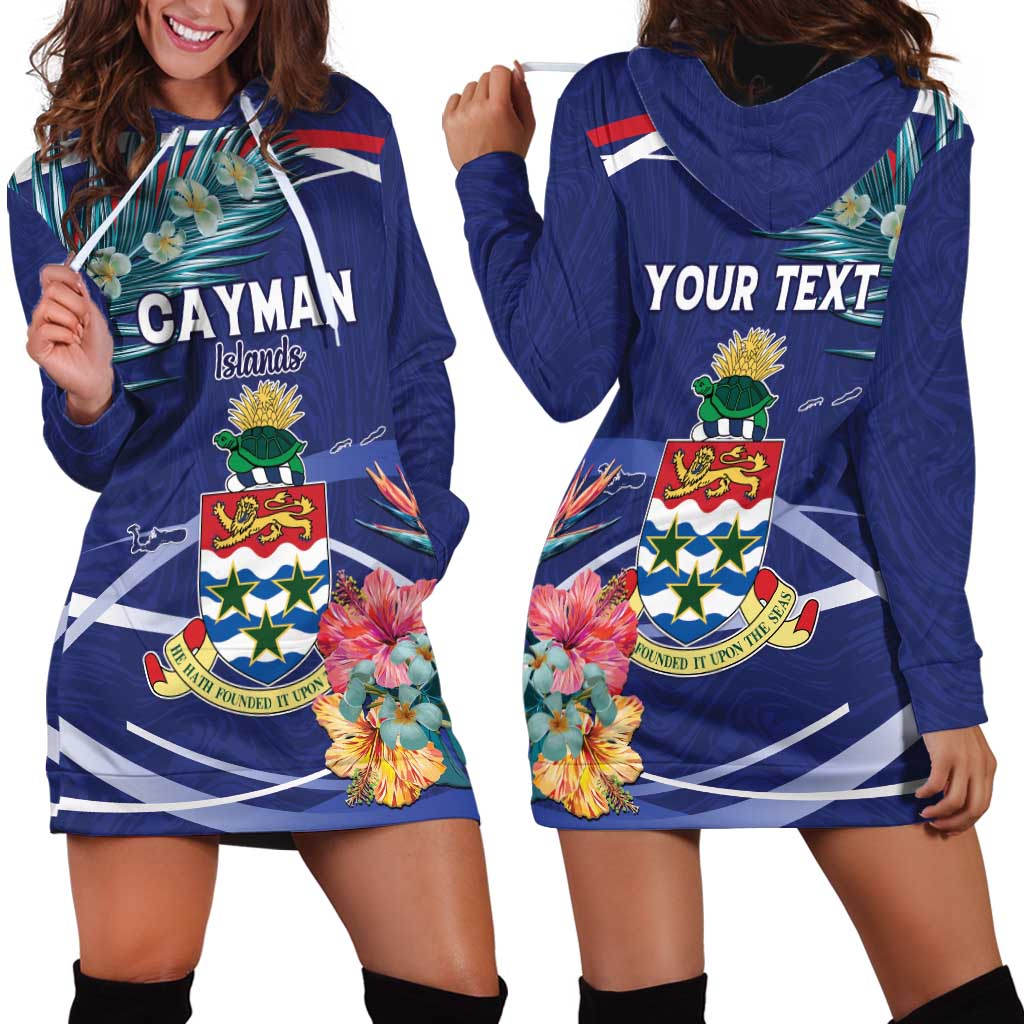 Personalized Cayman Islands Hoodie Dress Coat Of Arms Tropical Flowers