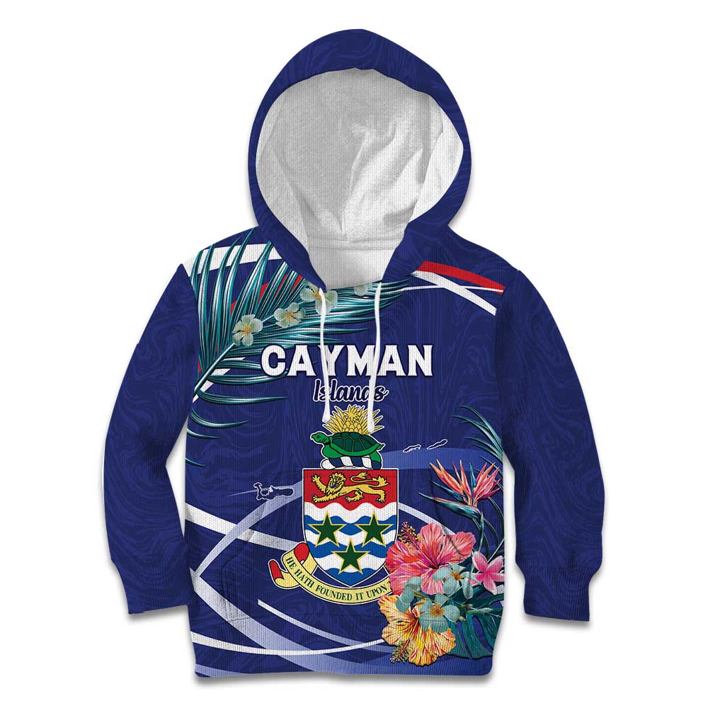 Personalized Cayman Islands Kid Hoodie Coat Of Arms Tropical Flowers