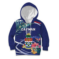 Personalized Cayman Islands Kid Hoodie Coat Of Arms Tropical Flowers