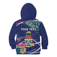 Personalized Cayman Islands Kid Hoodie Coat Of Arms Tropical Flowers