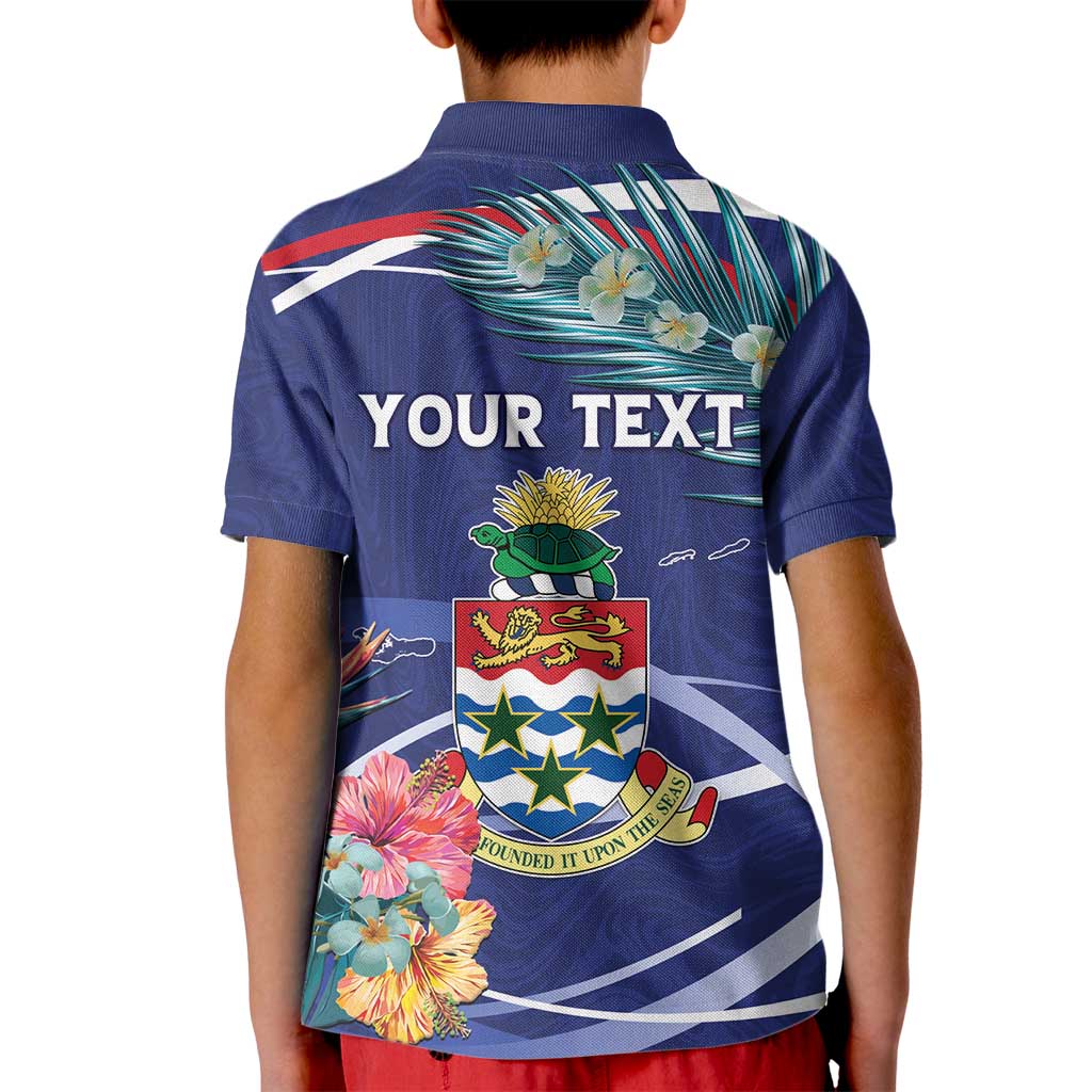 Personalized Cayman Islands Kid Polo Shirt Coat Of Arms Tropical Flowers