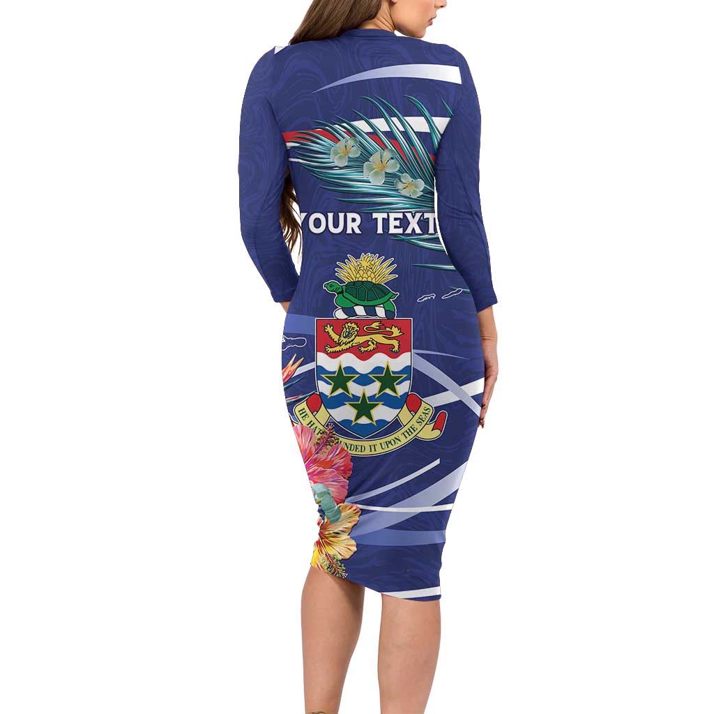 Personalized Cayman Islands Long Sleeve Bodycon Dress Coat Of Arms Tropical Flowers