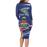 Personalized Cayman Islands Long Sleeve Bodycon Dress Coat Of Arms Tropical Flowers