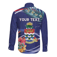 Personalized Cayman Islands Long Sleeve Button Shirt Coat Of Arms Tropical Flowers