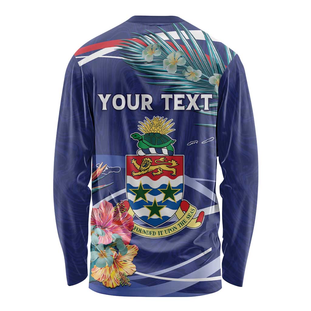 Personalized Cayman Islands Long Sleeve Shirt Coat Of Arms Tropical Flowers