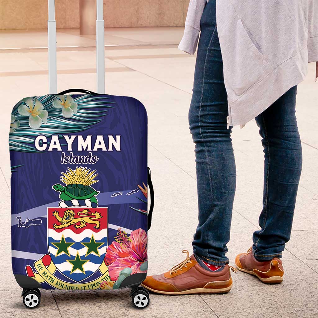 Personalized Cayman Islands Luggage Cover Coat Of Arms Tropical Flowers