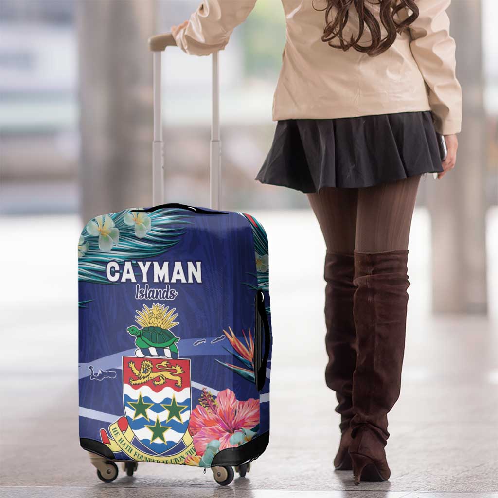 Personalized Cayman Islands Luggage Cover Coat Of Arms Tropical Flowers