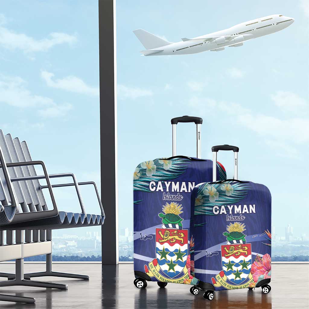 Personalized Cayman Islands Luggage Cover Coat Of Arms Tropical Flowers