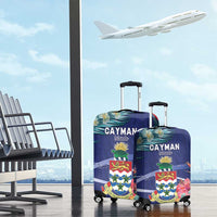 Personalized Cayman Islands Luggage Cover Coat Of Arms Tropical Flowers