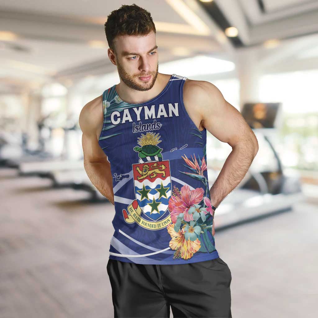 Personalized Cayman Islands Men Tank Top Coat Of Arms Tropical Flowers