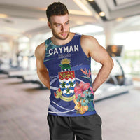 Personalized Cayman Islands Men Tank Top Coat Of Arms Tropical Flowers