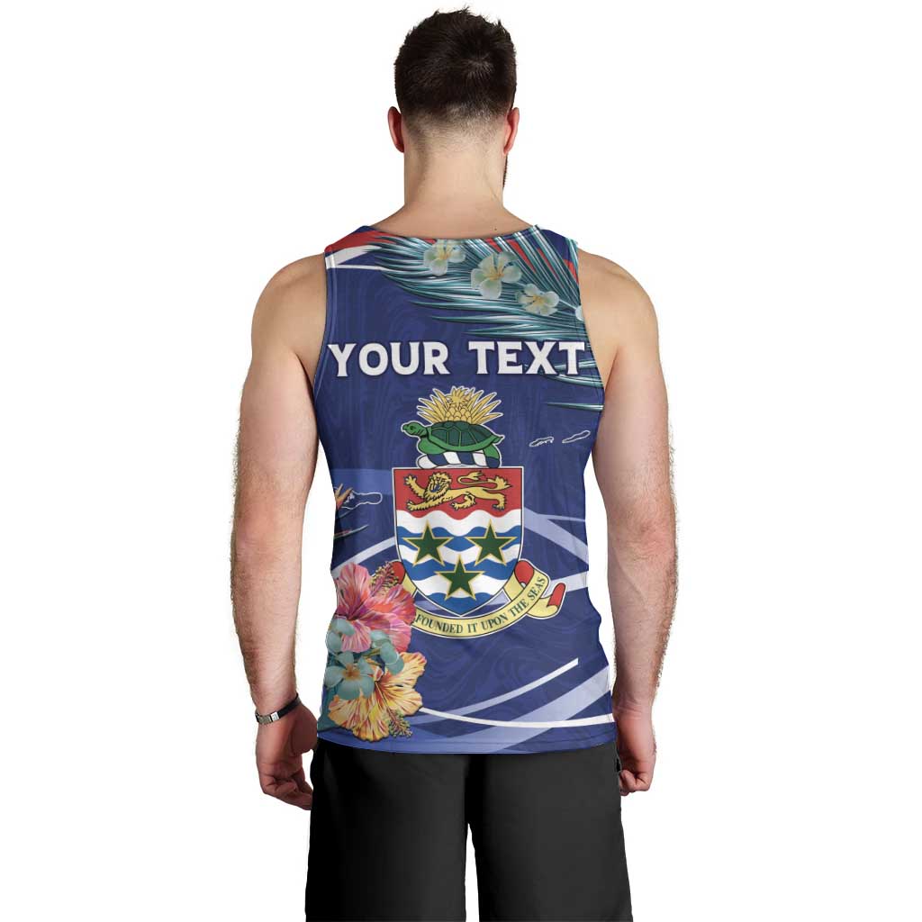 Personalized Cayman Islands Men Tank Top Coat Of Arms Tropical Flowers