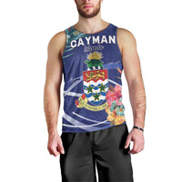 Personalized Cayman Islands Men Tank Top Coat Of Arms Tropical Flowers