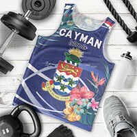 Personalized Cayman Islands Men Tank Top Coat Of Arms Tropical Flowers