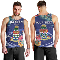 Personalized Cayman Islands Men Tank Top Coat Of Arms Tropical Flowers