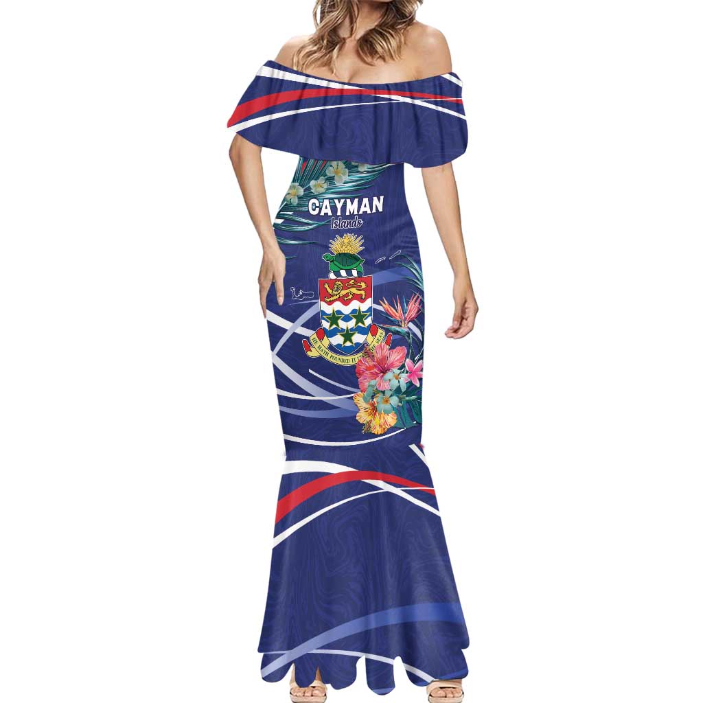 Personalized Cayman Islands Mermaid Dress Coat Of Arms Tropical Flowers