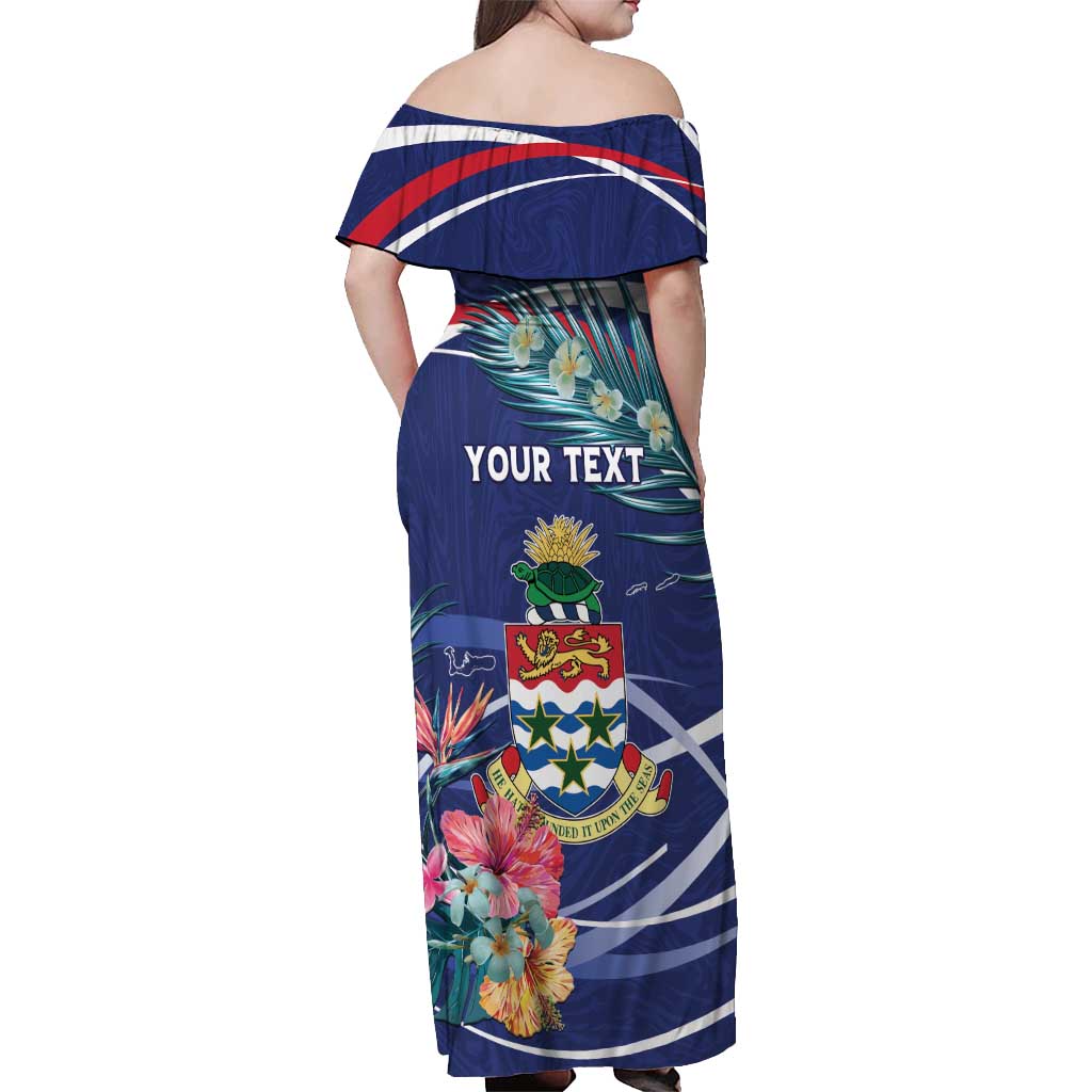 Personalized Cayman Islands Off Shoulder Maxi Dress Coat Of Arms Tropical Flowers