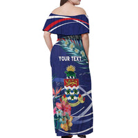 Personalized Cayman Islands Off Shoulder Maxi Dress Coat Of Arms Tropical Flowers