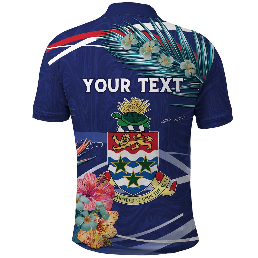 Personalized Cayman Islands Polo Shirt Coat Of Arms Tropical Flowers