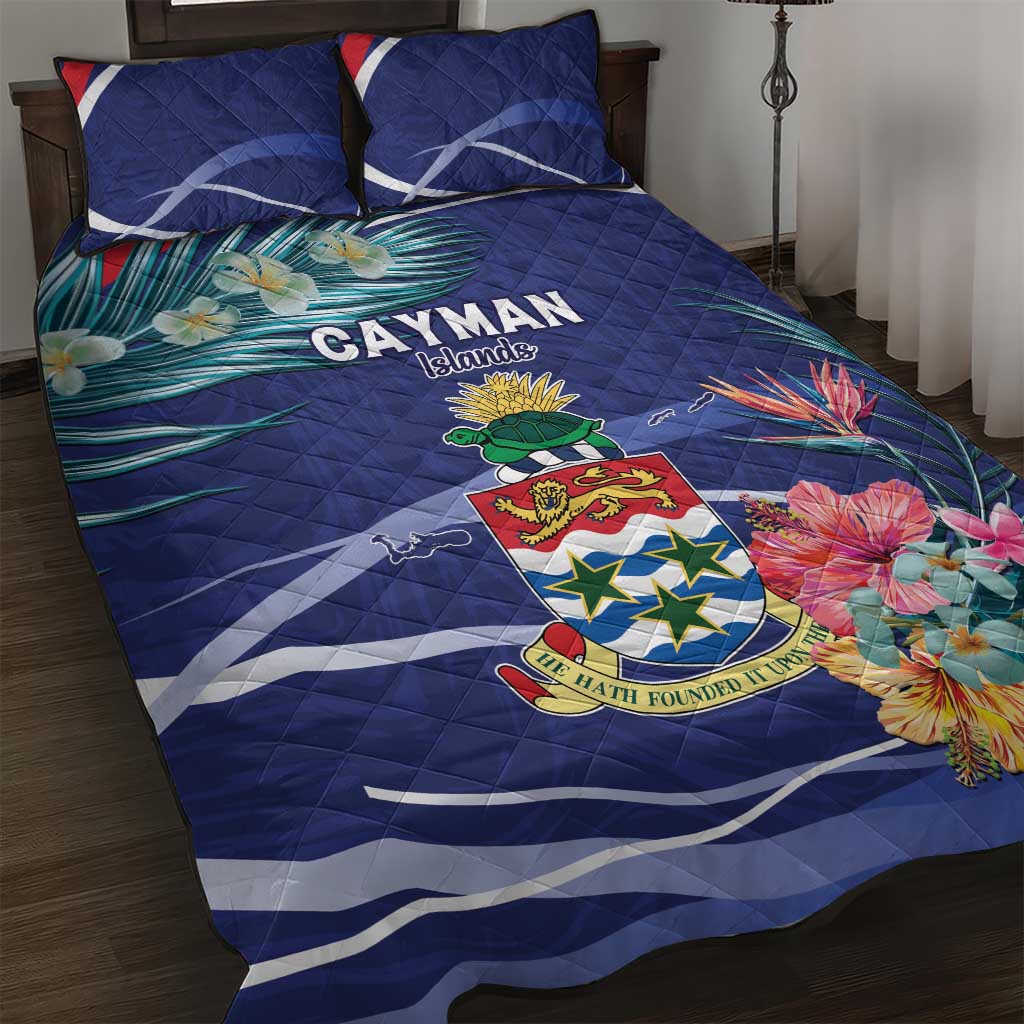 Personalized Cayman Islands Quilt Bed Set Coat Of Arms Tropical Flowers
