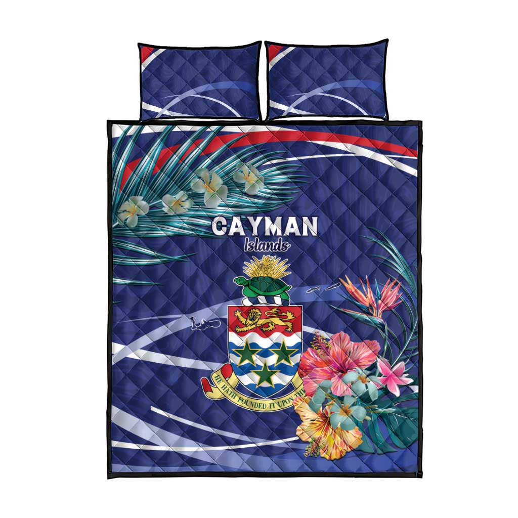Personalized Cayman Islands Quilt Bed Set Coat Of Arms Tropical Flowers