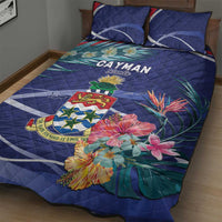 Personalized Cayman Islands Quilt Bed Set Coat Of Arms Tropical Flowers