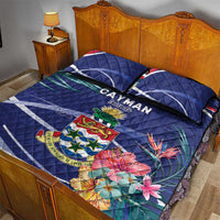 Personalized Cayman Islands Quilt Bed Set Coat Of Arms Tropical Flowers