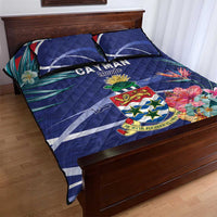 Personalized Cayman Islands Quilt Bed Set Coat Of Arms Tropical Flowers