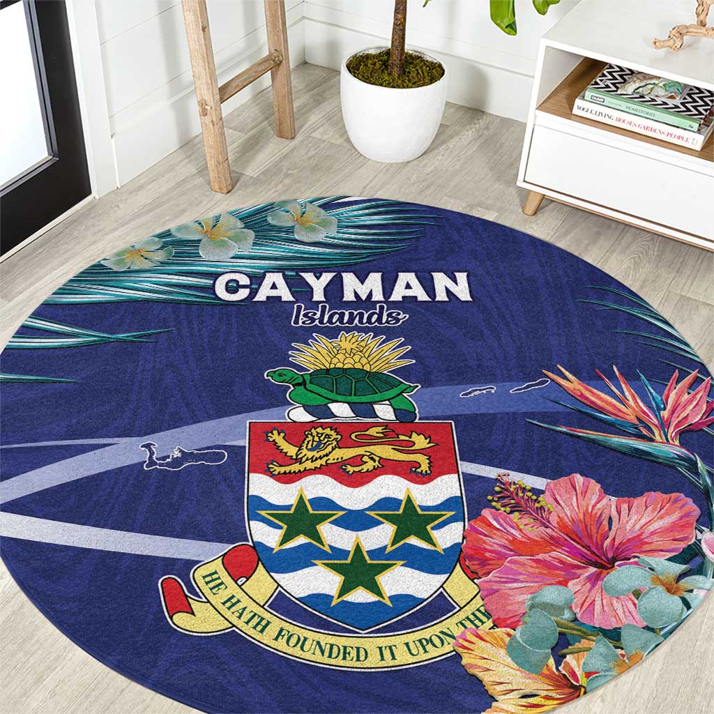 Personalized Cayman Islands Round Carpet Coat Of Arms Tropical Flowers