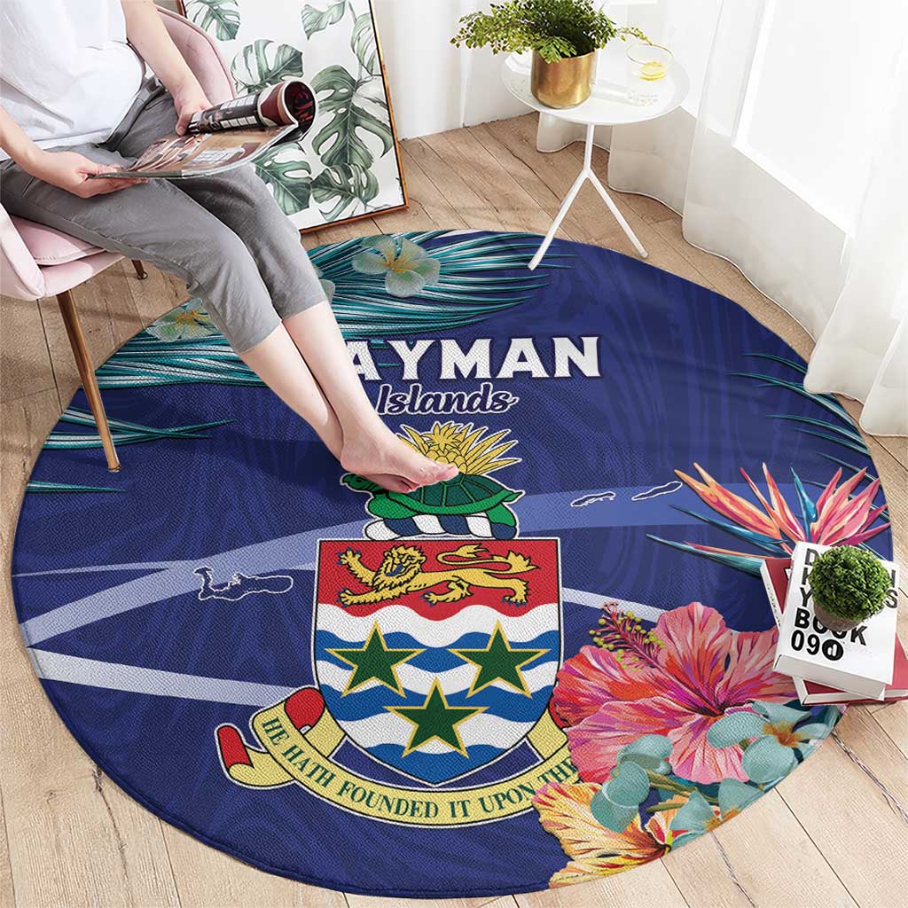 Personalized Cayman Islands Round Carpet Coat Of Arms Tropical Flowers