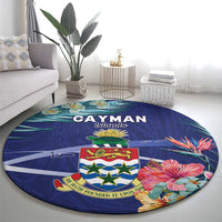 Personalized Cayman Islands Round Carpet Coat Of Arms Tropical Flowers