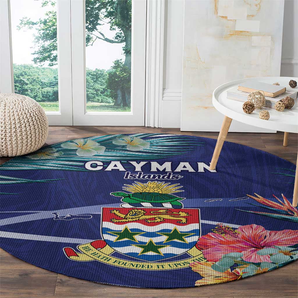 Personalized Cayman Islands Round Carpet Coat Of Arms Tropical Flowers