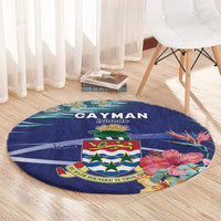 Personalized Cayman Islands Round Carpet Coat Of Arms Tropical Flowers