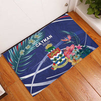 Personalized Cayman Islands Rubber Doormat Coat Of Arms Tropical Flowers