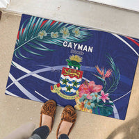 Personalized Cayman Islands Rubber Doormat Coat Of Arms Tropical Flowers