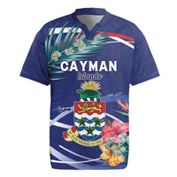 Personalized Cayman Islands Rugby Jersey Coat Of Arms Tropical Flowers
