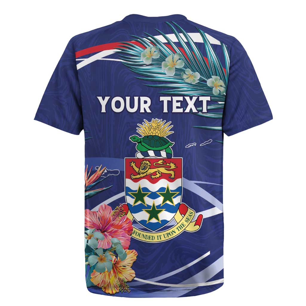 Personalized Cayman Islands Rugby Jersey Coat Of Arms Tropical Flowers